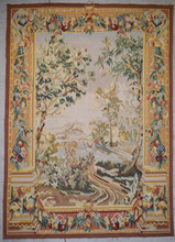 Verdure Landscape, Aubusson Style — handwoven Egyptian wool tapestry, 5.3 ft
