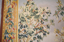 Large Aubusson Style Verdure Tapestry Handwoven Wool Wall Hanging French Landscape 64 x 46 in — detail 5