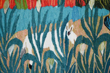 Egyptian Handwoven Wool Tapestry Orange Garden Donkey Birds Folk Art Wall Hanging 69 x 41 in — detail 11