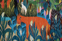 Egyptian Handwoven Wool Tapestry Orange Garden Donkey Birds Folk Art Wall Hanging 69 x 41 in — detail 12