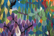 Egyptian Handwoven Wool Tapestry Orange Garden Donkey Birds Folk Art Wall Hanging 69 x 41 in — detail 14