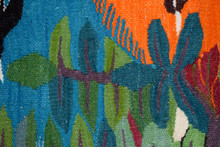 Egyptian Handwoven Wool Tapestry Orange Garden Donkey Birds Folk Art Wall Hanging 69 x 41 in — detail 18