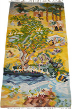 Vintage Huge Egyptian Handwoven Wool Tapestry Nile Village Palms Ibis Yellow 109 x 60 in Wall Rug