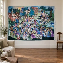 Village Market Day with 130+ Figures handwoven tapestry — view 2
