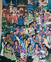 Large Egyptian Handwoven Wool Tapestry Village Market Day 130+ Figures Folk Art Wall Hanging 90 x 66 in — detail 2