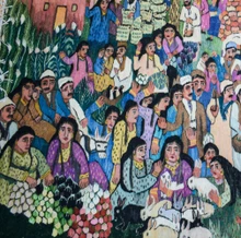 Village Market Day with 130+ Figures handwoven tapestry — view 6