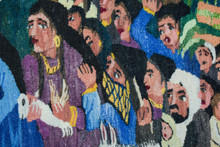 Large Egyptian Handwoven Wool Tapestry Village Market Day 130+ Figures Folk Art Wall Hanging 90 x 66 in — detail 17