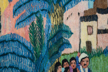 Large Egyptian Handwoven Wool Tapestry Village Market Day 130+ Figures Folk Art Wall Hanging 90 x 66 in — detail 18