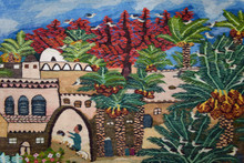 Nile Village Life with Feluccas — Handwoven Egyptian Wool Tapestry, 7.5 ft — detail 4