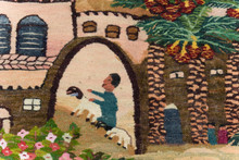 Nile Village Life with Feluccas — Handwoven Egyptian Wool Tapestry, 7.5 ft — detail 5