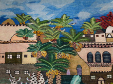 Nile Village Life with Feluccas — Handwoven Egyptian Wool Tapestry, 7.5 ft — detail 6