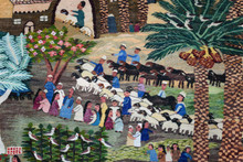 Nile Village Life with Feluccas — Handwoven Egyptian Wool Tapestry, 7.5 ft — detail 9