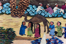 Nile Village Life with Feluccas — Handwoven Egyptian Wool Tapestry, 7.5 ft — detail 12