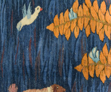 Night Garden with Cattle and Storks — Handwoven Egyptian Wool Tapestry, 3.9 ft — detail 2