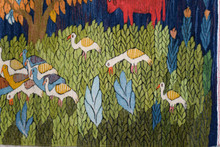 Night Garden with Cattle and Storks — Handwoven Egyptian Wool Tapestry, 3.9 ft — detail 10