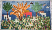 Palm Grove with Village Animals — Handwoven Egyptian Wool Tapestry, 3.9 ft