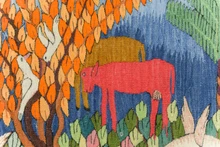 Palm Grove with Village Animals — Handwoven Egyptian Wool Tapestry, 3.9 ft — detail 4