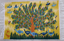 Sunlit Tree of Life with Birds — Handwoven Egyptian Wool Tapestry, 3.3 ft