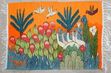 Geese in the Cactus Garden — Handwoven Egyptian Wool Tapestry, 28"