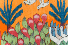 Geese in the Cactus Garden — Handwoven Egyptian Wool Tapestry, 28" — detail 2