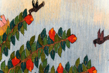 Fruit Tree with a Nest of Chicks — Handwoven Egyptian Wool Tapestry, 4.6 ft — detail 3