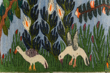 Fruit Tree with a Nest of Chicks — Handwoven Egyptian Wool Tapestry, 4.6 ft — detail 9