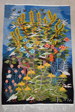 Tall Garden with Flying Birds — Handwoven Egyptian Wool Tapestry, 6.2 ft