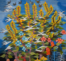Tall Garden with Flying Birds — Handwoven Egyptian Wool Tapestry, 6.2 ft — detail 3