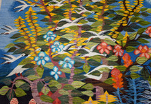Tall Garden with Flying Birds — Handwoven Egyptian Wool Tapestry, 6.2 ft — detail 6