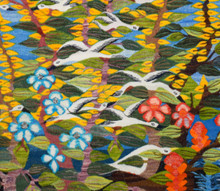 Tall Garden with Flying Birds — Handwoven Egyptian Wool Tapestry, 6.2 ft — detail 7