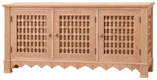 Three-door mashrabiya sideboard in raw beech with turned-spindle lattice