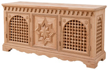 Arched mashrabiya sideboard in raw beech with a carved eight-point star centre door