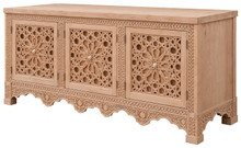 Star fretwork sideboard in raw beech with geometric lattice doors — second view