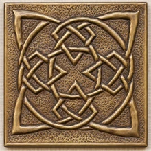 Woven Star Circle Knot Celtic knot tiles, solid brass hand-embossed in aged bronze: front view of one 10 cm (4 in) tile