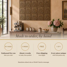 Card noting that the Trinity Knot with Circle tiles are made to order by hand