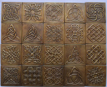 The real handmade Celtic knot tile collection A in aged bronze that the Rotating Loop Knot comes from