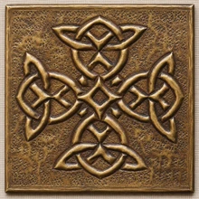 Trinity Cross Knot Celtic knot tiles, solid brass hand-embossed in aged bronze: front view of one 10 cm (4 in) tile