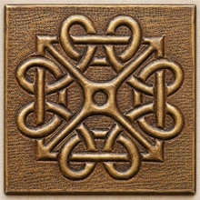 Loop Cross Knot Celtic knot tiles, solid brass hand-embossed in aged bronze: front view of one 10 cm (4 in) tile