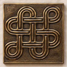 Eternity Knot Celtic knot tiles, solid brass hand-embossed in aged bronze: front view of one 10 cm (4 in) tile