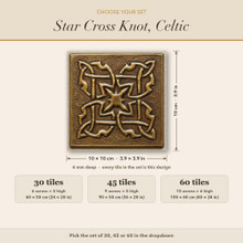 Card showing Star Cross Knot sets of 30, 45 or 60 tiles, 10 x 10 cm each
