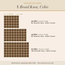 Coverage card for the X Braid Knot tiles: what each size or set covers