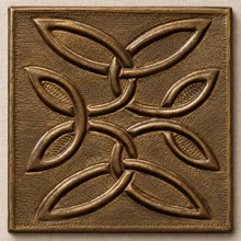 Butterfly Knot Celtic knot tiles, solid brass hand-embossed in aged bronze: front view of one 10 cm (4 in) tile