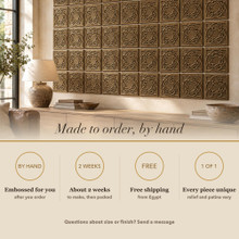 Card noting that the Fine Ring Knot tiles are made to order by hand