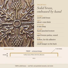 Detail card for the Scottish Thistle tiles: solid brass, raised rim depth, finish and the back