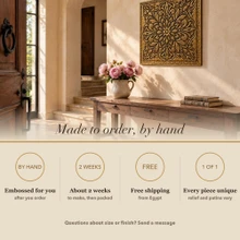 Card noting that the Mandala Medallion panel is made to order by hand
