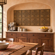 Swirling Acanthus, hand-embossed solid brass in aged bronze: dining room coffee station backsplash