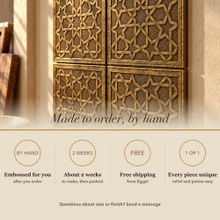 Card noting that the Star and Hexagon Strapwork tiles are made to order by hand