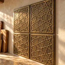 Interlaced Stars, hand-embossed solid brass in aged bronze: close-up of the 6 mm tile edges and raised rims