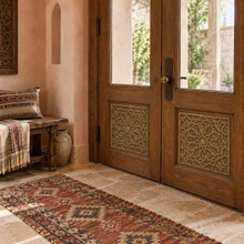 Hand-embossed solid brass 12 Point Rosette tiles in aged bronze: entry door panels