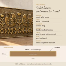 Detail card for the Folk Art Birds and Tulips panel: solid brass, raised rim depth, finish and the back